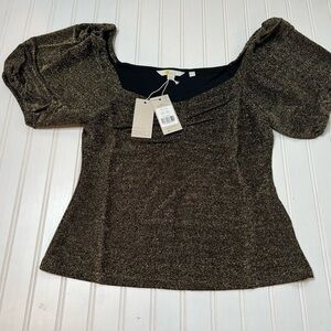 Boden Black Gold Sparkle Ruched Jersey Top US 8 Women NEW. 470
